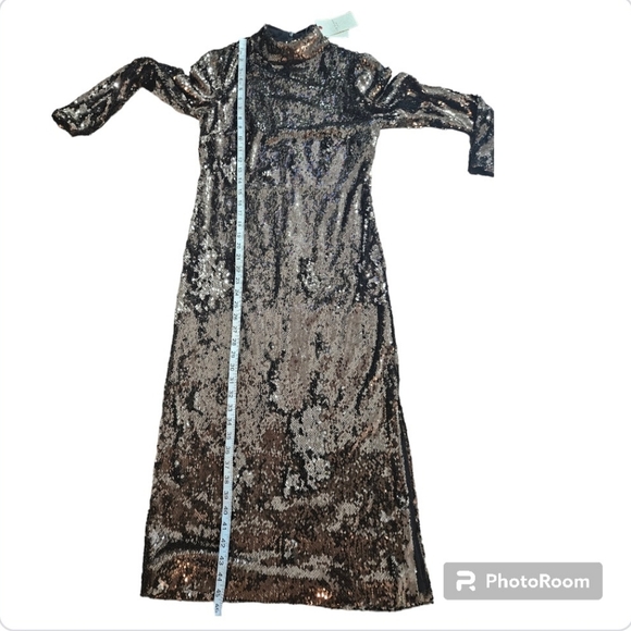 Ted Baker Gold Dress Mettalic Sequin Fitted Midi Dress NWT sz 6 - Picture 11 of 16